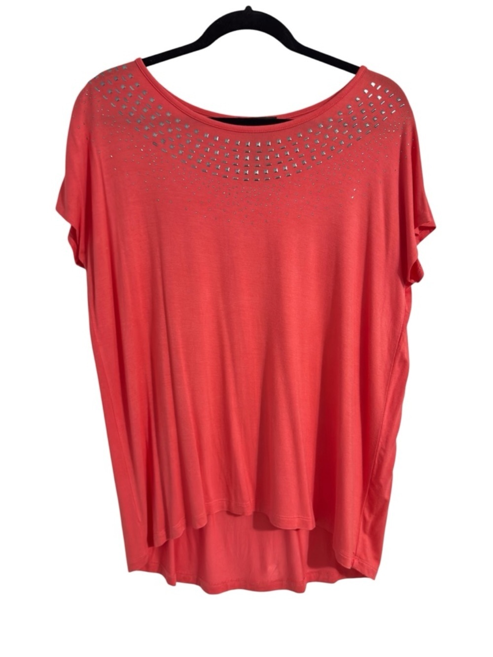 Design History Coral Studded Neckline Blouse Size M Flowy Layered Hem Top